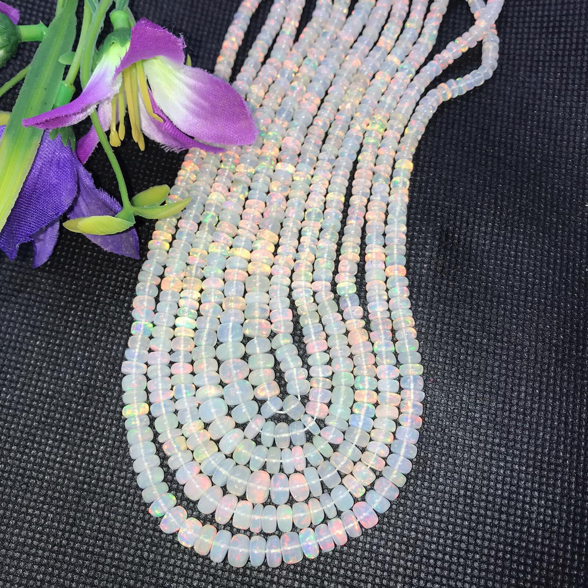 Ethiopian Opal Smooth Roundel Beads 3.5-4.5mm size, 16 Inch Strand, AAA Quality opal beads. shipping