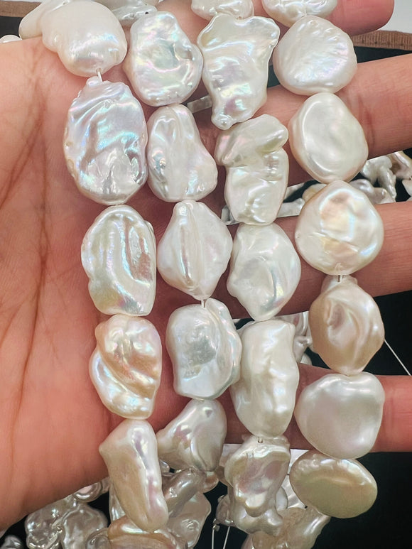 Keshi Freshwater Pearl , Natural white keshi shape , Length 16'' Fresh water Pearl Beads , Size 13-15 width 14-16mm length