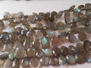 Labradorite Faceted Pear Briolettes Beads, Pear shape 8x10mm, Natural Blue Flash Labradorite , Top Quality Almond shape