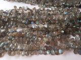 Labradorite Faceted Pear Briolettes Beads, Pear shape 8x10mm, Natural Blue Flash Labradorite , Top Quality Almond shape