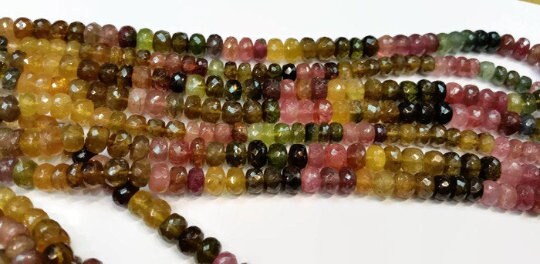 Tourmaline Roundel faceted 6mm Multi Color Beads- Tourmaline Rondelle- Length 16 Inches