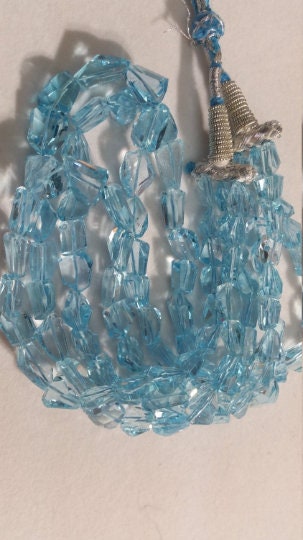 Swiss Blue Topaz Faceted Nugget Necklace,Top quality nuggets in good color, Approx 8x12 to 11x16 Graduated ,length 16