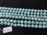 10 mm Larimar Smooth Round Beads 4A Quality, Natural Larimar ,Top Quality Length 40 cm - Larimar Beads