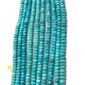 Turquoise Faceted Roundel shape . Top Quality genuine Turquoise beads, Length 16" , Natural American Turquoise size 4 mm