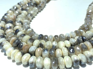 8 MM Moonstone Faceted Roundel Coated Beads - length 8 Inch -Good Quality faceted beads- Cream Color