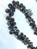 8 Inch Strand, Black Rutile Faceted Pear Beads - 8x12 mm size - Black Rutilated Quartz, Black Rutile Briolettes -Fine Quality