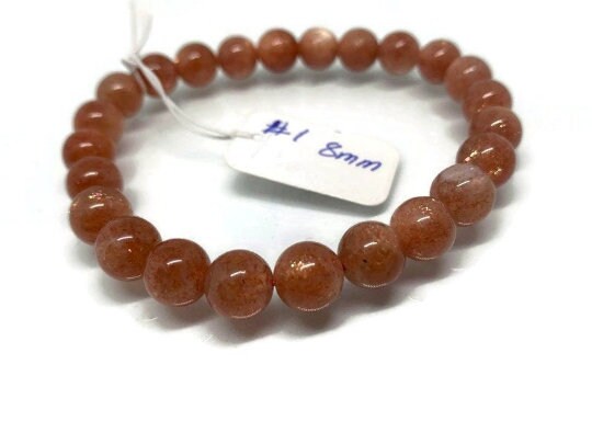 Sunstone Bracelet 8 mm size- Code #1 - Sunstone Round Bracelet -Natural Sunstone Beaded Bracelet - Length 7.5 Inch in Stretchable Cord