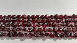 Garnet Faceted Buff Coin 7mm, Length of strand 15", Red Garnet, hand cutting.