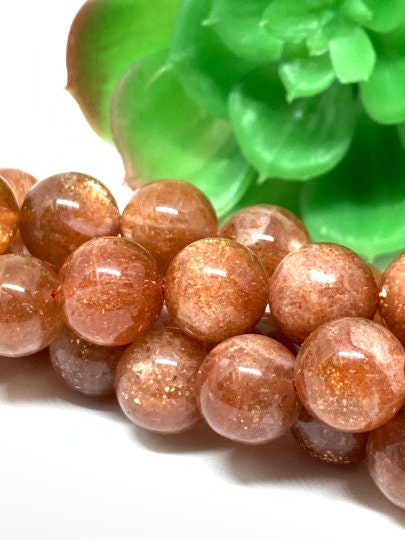 Sunstone Round Beads 12 mm AAAA Quality 40 cm Strand, Top Grade sSunstone Round Beads- Natural sunstone with many flash