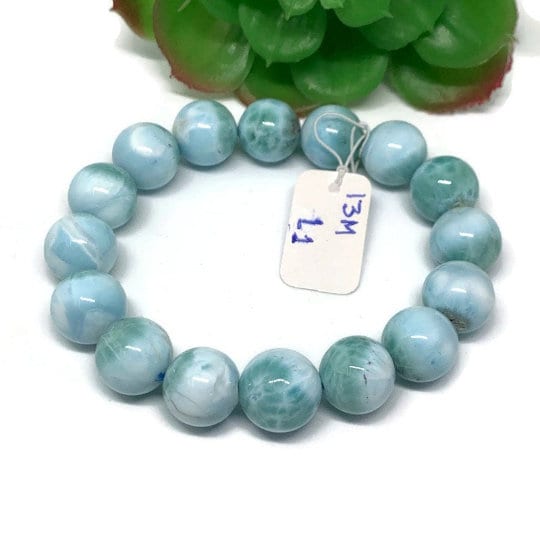 Larimar Bracelet 13M size Code# L1 Natural Super Quality Origin Dominican Republic Larimar Round bracelet Length 7.5 Inch Strech Cord