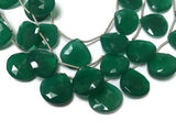 11pcs- 15x15mm- Green Onyx Faceted Heart Shape Briolette- Beautiful Deep Green Onyx