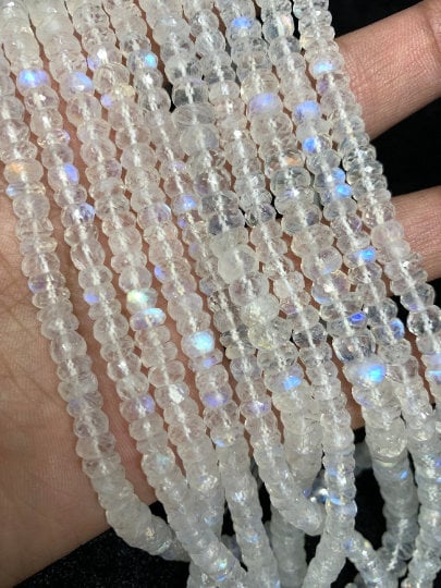 4MM RAINBOW Moonstone Faceted Roundel shape, Length 13'' Top Quality faceted Beads. Blue Rainbow Moonstone