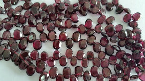 Garnet Faceted Oval Teek Polish 5x8mm Side Drill in 14 Inch Length , Natural Red Garnet , Origin India