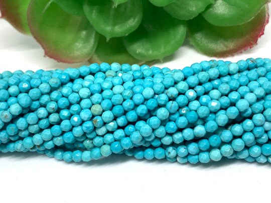 Turquoise 3M Faceted Round shape . Top Quality dyed howlite Turquoise color beads, Length 16