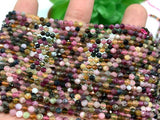 Tourmaline 3M Round Faceted, 40 cm Length - Good Quality Tourmaline Beads. micro faceted beads , origin Madagascar