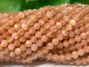 Peach Moonstone 2.5M Faceted Round beads, Good Quality beads , Length 14" AAA Quality- Peach Moonstone micro faceted