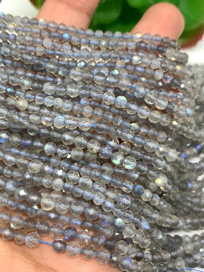 Labradorite 4MM Round faceted beads,Micro faceted beads in length 15 Inch . natural gemstone , origin is Madagascar