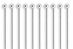 10 pcs 0.8 Inch Long 20 gauge or 0.80MM  925 Sterling Silver Ball Head Pins with Rhodium, Ball Size 1.80 mm -Jewelry Findings (SSHP035028)