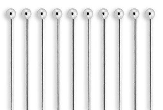 10 pcs 0.8 Inch Long 20 gauge or 0.80MM  925 Sterling Silver Ball Head Pins with Rhodium, Ball Size 1.80 mm -Jewelry Findings (SSHP035028)