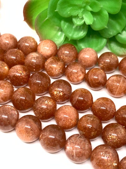Sunstone Round Beads 14 mm AAAA Quality 40 cm Strand, Top Grade sSunstone Round Beads- Natural sunstone with many flash