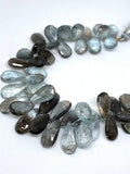 Moss Aquamarine 8x16 to 9x19 mm Pear Faceted -Moss Aqua Briolettes, Length 8 inch Top Quality AAAA- Moss Aquamarine Pear Shape Beads