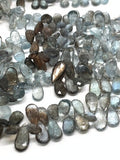 Moss Aquamarine 7x13 mm Pear Faceted -Moss Aqua Briolettes, Length 8 inch Top Quality AAAA- Moss Aquamarine Pear Shape Beads