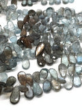 Moss Aquamarine 7X14-18 mm Pear Faceted -Moss Aqua Briolettes, Length 8 inch Top Quality AAAA- Moss Aquamarine Pear Shape Beads