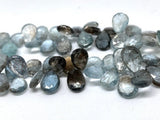 Moss Aquamarine 8x12 mm Pear Faceted -Moss Aqua Briolettes, Length 8 inch Top Quality AAAA- Moss Aquamarine Pear Shape Beads