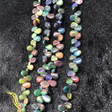 ETHIOPIAN OPAL SMOOTH Pear Shape Briolette , Size 5X7M 8" Inch Strand , Strong fire , Dyed Blue Ethiopian Opal , Gemstone Briolette