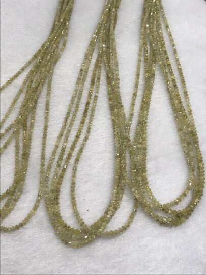 Natural yellow Diamond Faceted, Diamond Beads AAA Quality,Size 1.5-2MM Good Shining , Length 4'' , Precious gemstone beads.