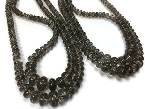 15" Strand, Black Rutile Roundel Beads, Black Rutilated Quartz, 5.5mm to 11mm size, 6mm to 13mm size, Fine Quality