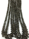 15" Strand, Black Rutile Roundel Beads, Black Rutilated Quartz, 5.5mm to 11mm size, 6mm to 13mm size, Fine Quality