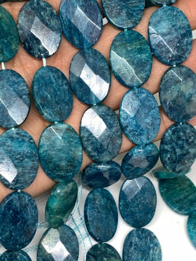 Apatite 18x25 MM Neon Apatite Faceted Oval Beads - 40 cm Length - Neon Apatite Beads- Neon Apatite Gemstone Beads