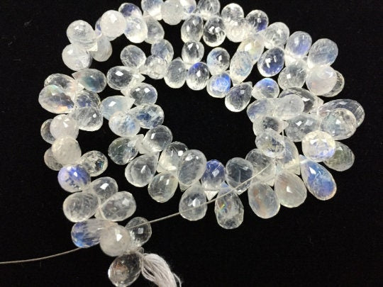 10 Inches Transparent Quality,Rainbow Moonstone Faceted Drops, Rainbow Briolettes, 5X8MM  Super Quality