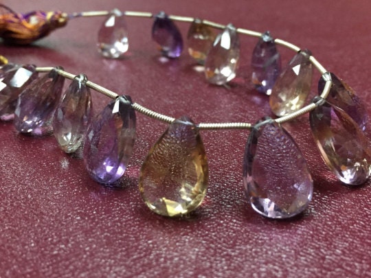 Ametrine 8 Inch SUPERB FINEST QUALITY Ametrine Faceted Pear Briolettes 13x20mm to 15x23mm size