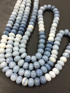 PERUVIAN 7-8 MM BLUE Opal Smooth Roundel shape, Natural opal beads, Length 16" Good Quality shaded Blue Opal beads