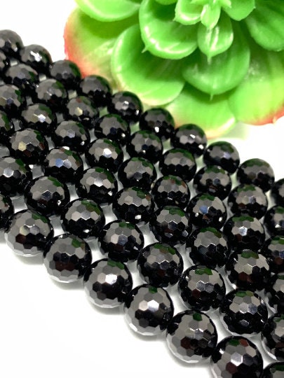 Black Spinel 10mm Black Spinel Round Faceted Beads, Black spinel Beads 40cm Length Micro Faceted beads , natural black spinel AAAA Quality