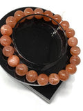 Sunstone Bracelet 10 mm size- Code #7 - Sunstone Round Bracelet -Natural Sunstone Beaded Bracelet - Length 7.5 Inch in Stretchable Cord