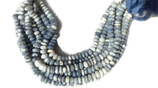 7MM PERUVIAN BLUE opal Smooth Roundel shape, Natural opal beads, Length 10