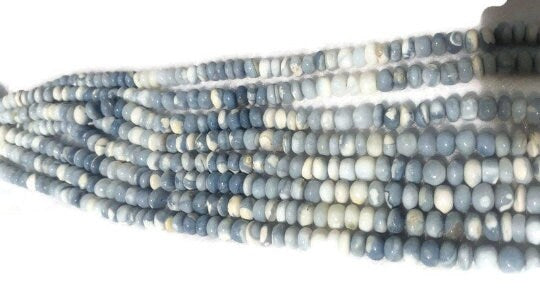7MM PERUVIAN BLUE opal Smooth Roundel shape, Natural opal beads, Length 10