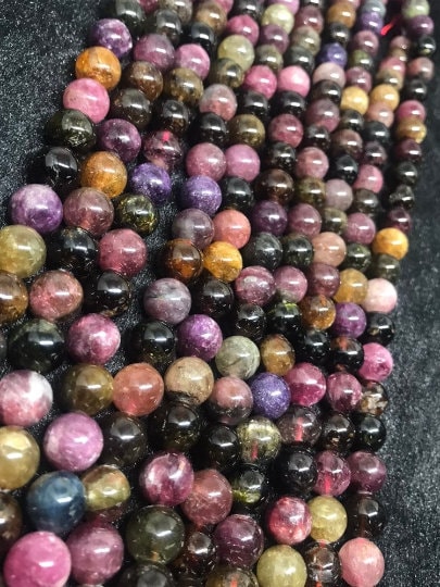 10MM Multi Tourmaline Round beads. Fine quality beads , Length 16 Inch  origin - Mozambique Perfect Round beads