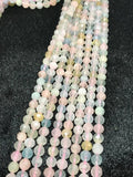 6MM Morganite and Aquamarine faceted Round AA grade, , Length 15.5" Machine cut top quality round beads.