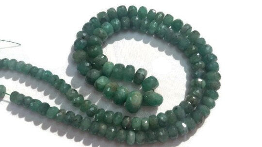 Emerald faceted roundel graduate strand 5-8mm , Longer strand of 18