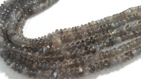 2 Strands , Grey Moonstone Button Shape 5mm, Length of strand 15