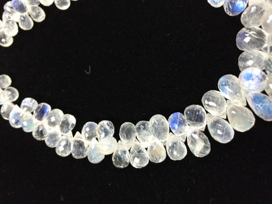 10 Inches Transparent Quality,Rainbow Moonstone Faceted Drops, Rainbow Briolettes, 4X7MM Graduate size 171 CARATS Super Quality