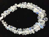 Rainbow Moonstone 5.5X7.5MM  Faceted Drops, Rainbow Briolettes,  Super Quality , Blue Flash Moonstone with transparent quality , Length 8"