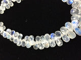 Rainbow Moonstone 5.5X7.5MM  Faceted Drops, Rainbow Briolettes,  Super Quality , Blue Flash Moonstone with transparent quality , Length 8"