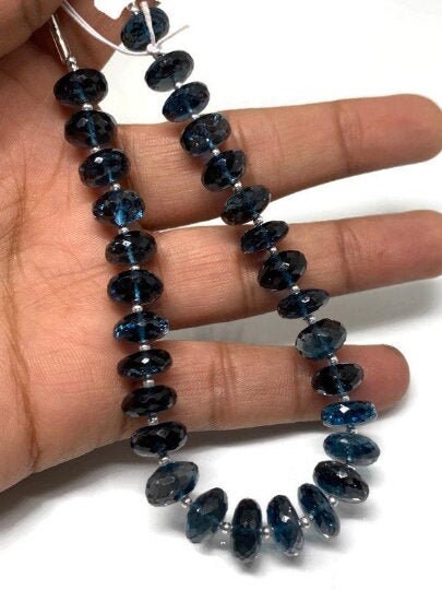 Blue Topaz Faceted Roundel 10MM ,London Blue topaz beads , 187 carat weight length 8 Inch AAAA Quality Rare available Code#7