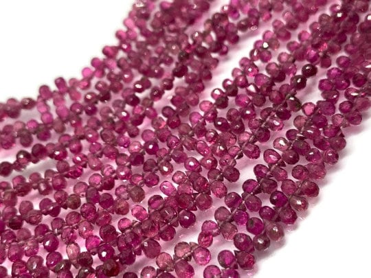 Rubellite faceted Drop Beads 2X3-5x6MM ,Natural Rubellite small drop shape, Top Quality precious stone beads , length 17