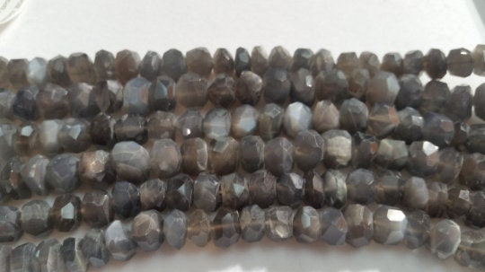 Grey Moonstone Faceted Irregular Roundel 9mm- Length 14 Inch